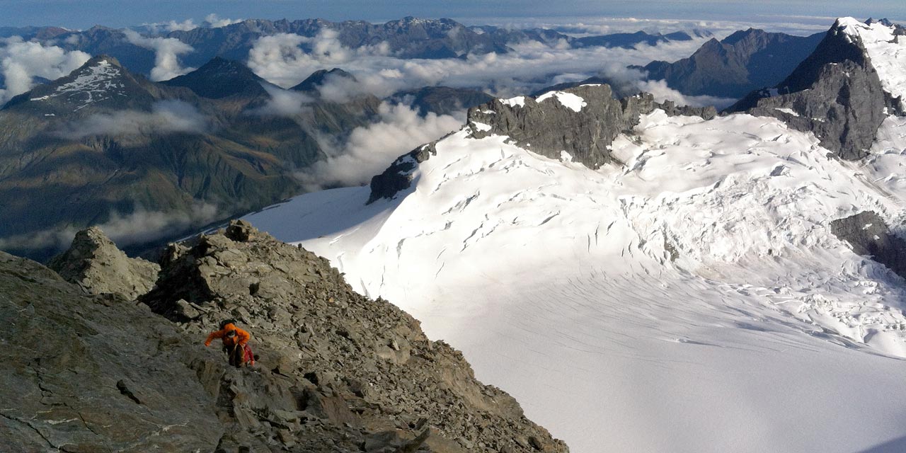 Climbers on the NW Ridge of Mt. Aspiring