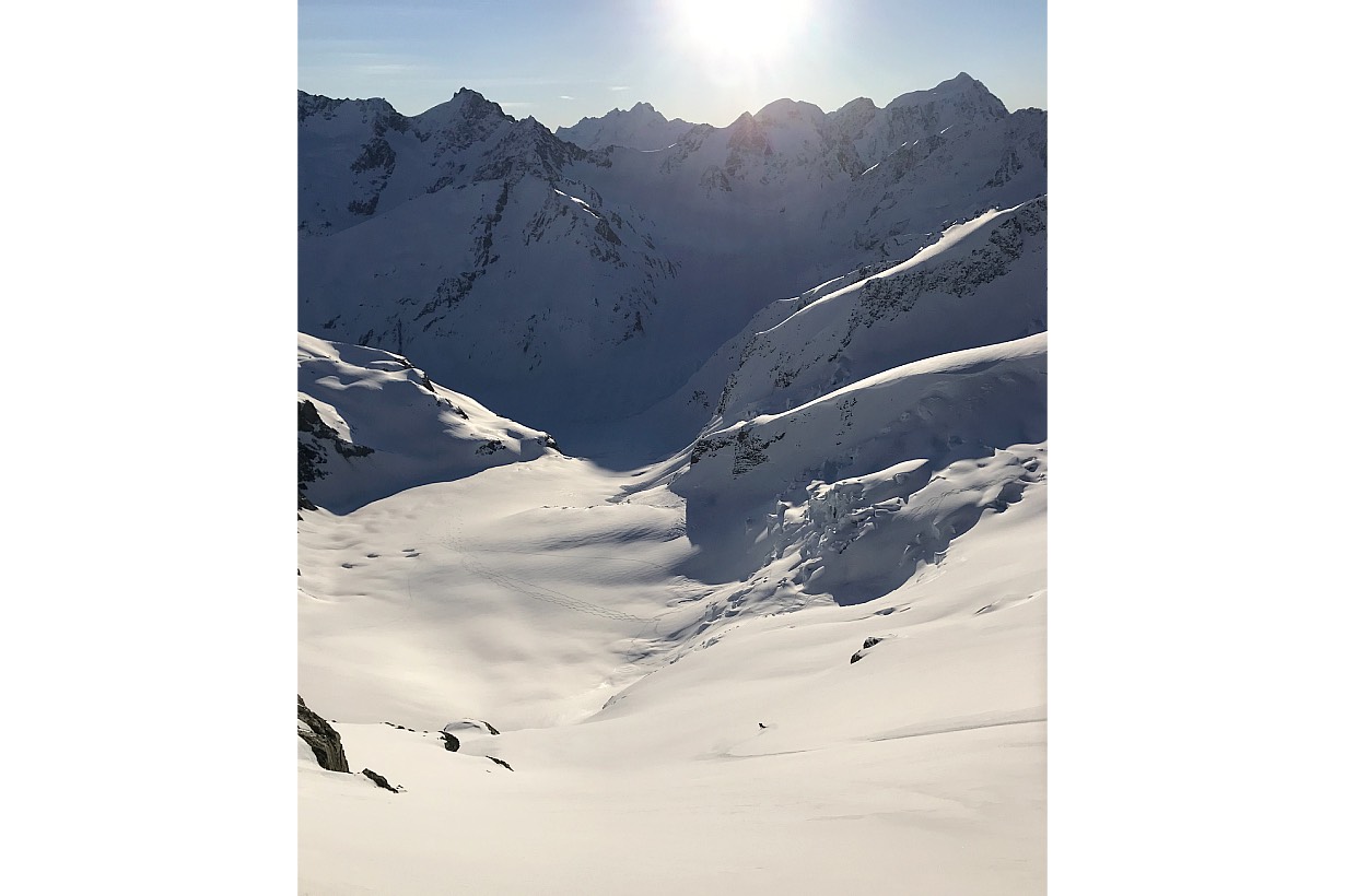Ski descent of Mount Acland above the Aida Glacier